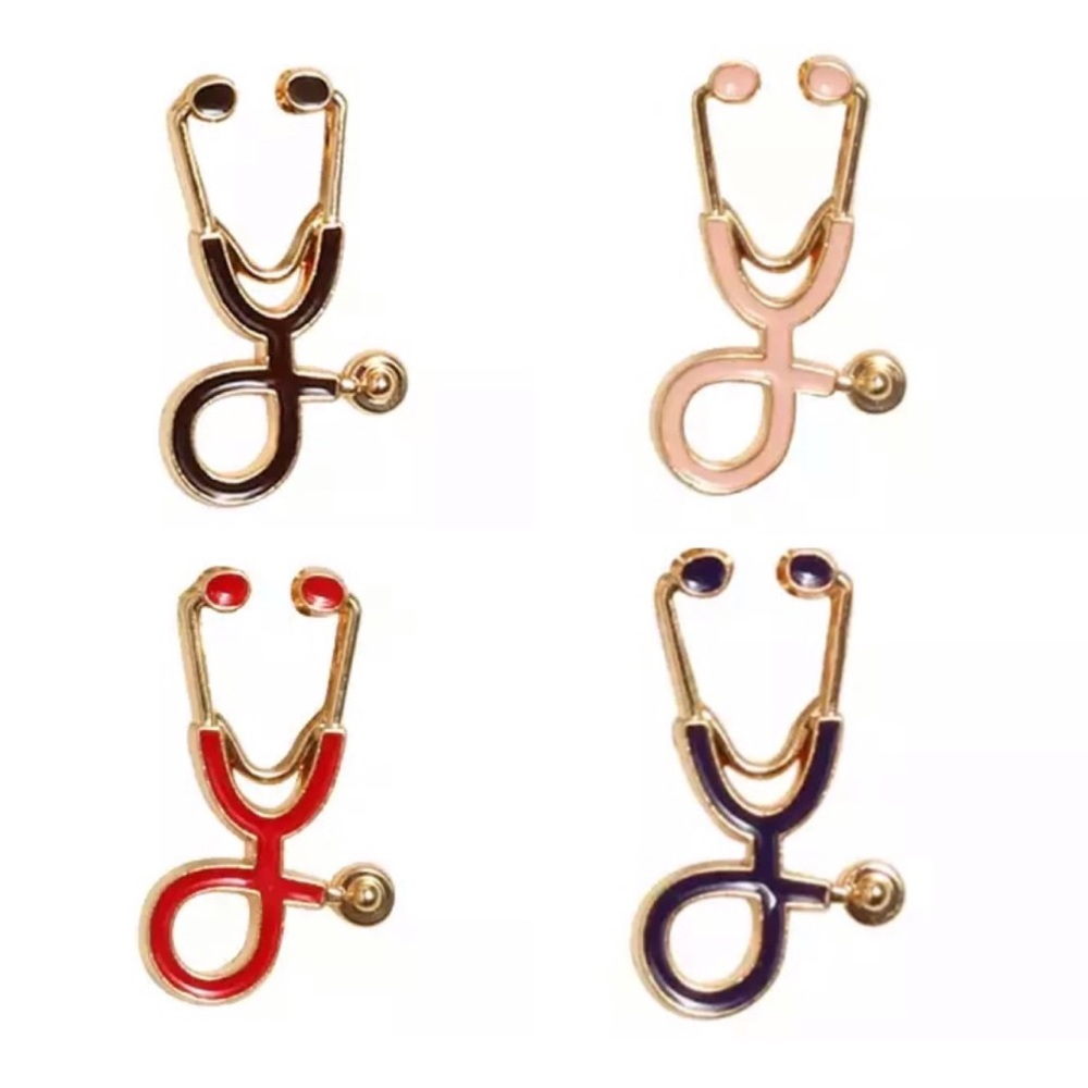 Stethoscope Lapel Scrub Nurse Pin Silver Gold Pink - Picture 1 of 13